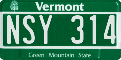 VT license plate NSY314