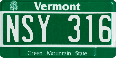 VT license plate NSY316