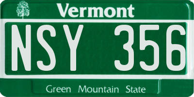 VT license plate NSY356