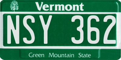 VT license plate NSY362