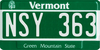 VT license plate NSY363