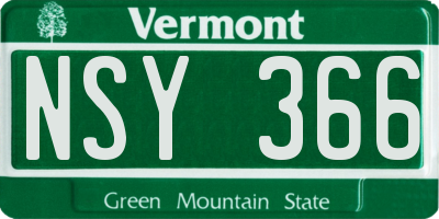VT license plate NSY366