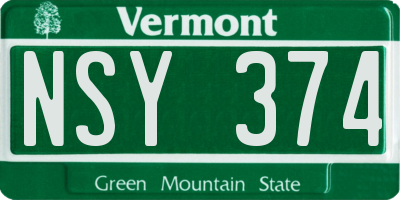 VT license plate NSY374