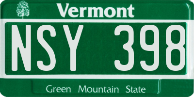 VT license plate NSY398