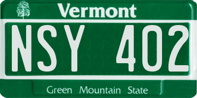 VT license plate NSY402