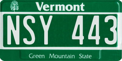 VT license plate NSY443