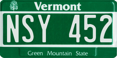 VT license plate NSY452