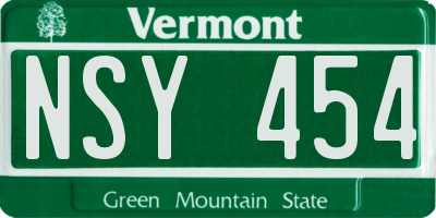 VT license plate NSY454