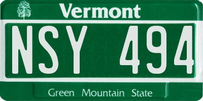 VT license plate NSY494