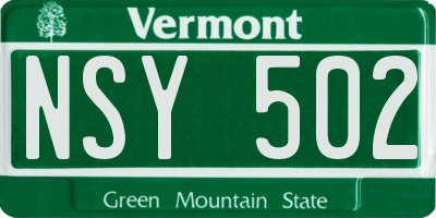 VT license plate NSY502