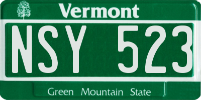 VT license plate NSY523