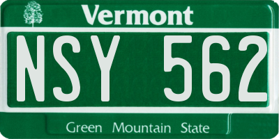 VT license plate NSY562