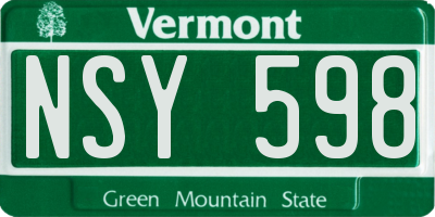 VT license plate NSY598