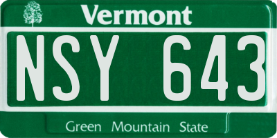 VT license plate NSY643
