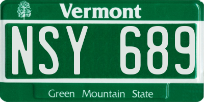 VT license plate NSY689