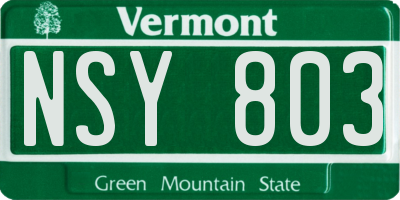 VT license plate NSY803