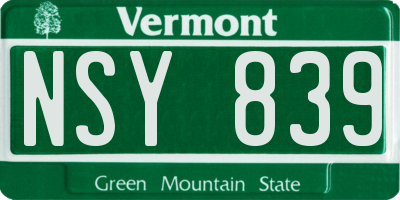 VT license plate NSY839