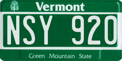 VT license plate NSY920