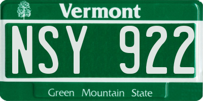 VT license plate NSY922