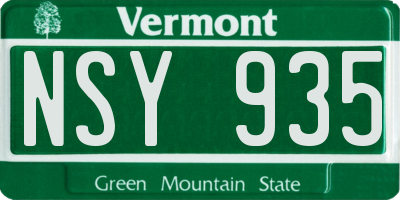 VT license plate NSY935