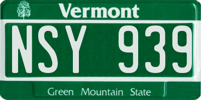 VT license plate NSY939