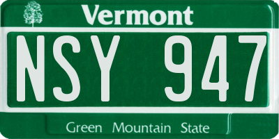 VT license plate NSY947