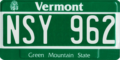 VT license plate NSY962