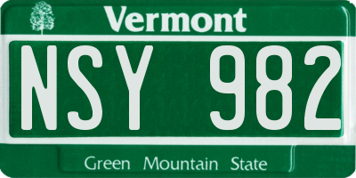 VT license plate NSY982