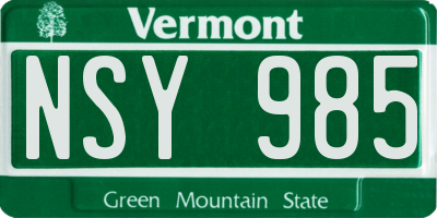 VT license plate NSY985