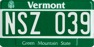 VT license plate NSZ039