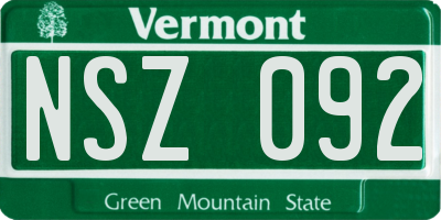 VT license plate NSZ092