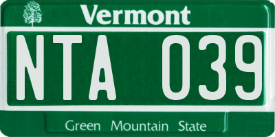 VT license plate NTA039