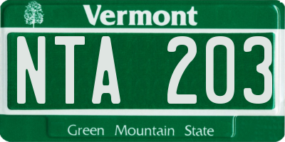 VT license plate NTA203