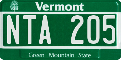 VT license plate NTA205