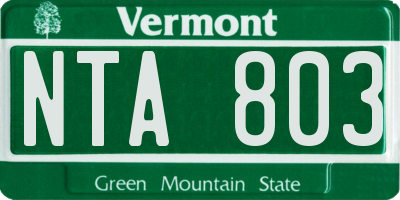 VT license plate NTA803