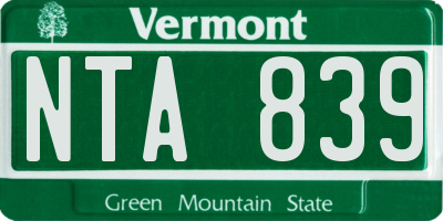 VT license plate NTA839