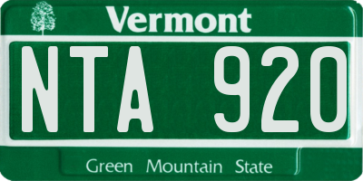 VT license plate NTA920