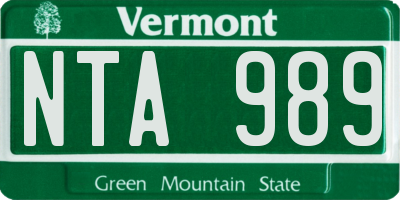VT license plate NTA989