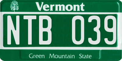 VT license plate NTB039