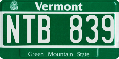 VT license plate NTB839