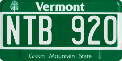 VT license plate NTB920