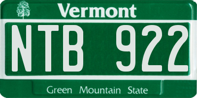VT license plate NTB922