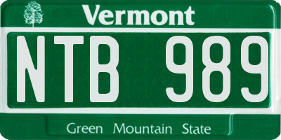 VT license plate NTB989