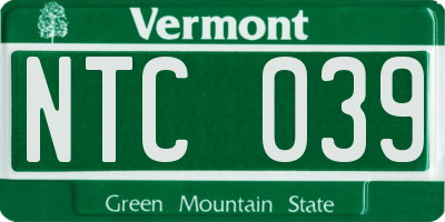 VT license plate NTC039