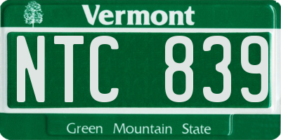VT license plate NTC839