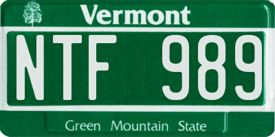 VT license plate NTF989