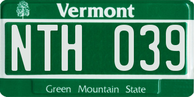 VT license plate NTH039