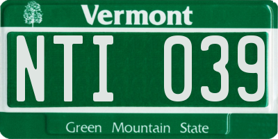 VT license plate NTI039