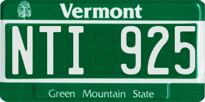 VT license plate NTI925
