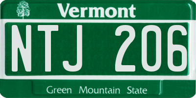 VT license plate NTJ206